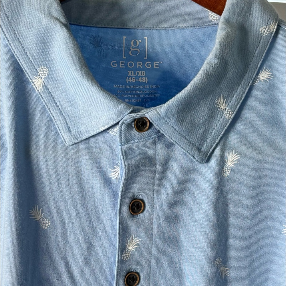 George Men's light Blue Polo Shirt with pineapple printed - Picture 4 of 7